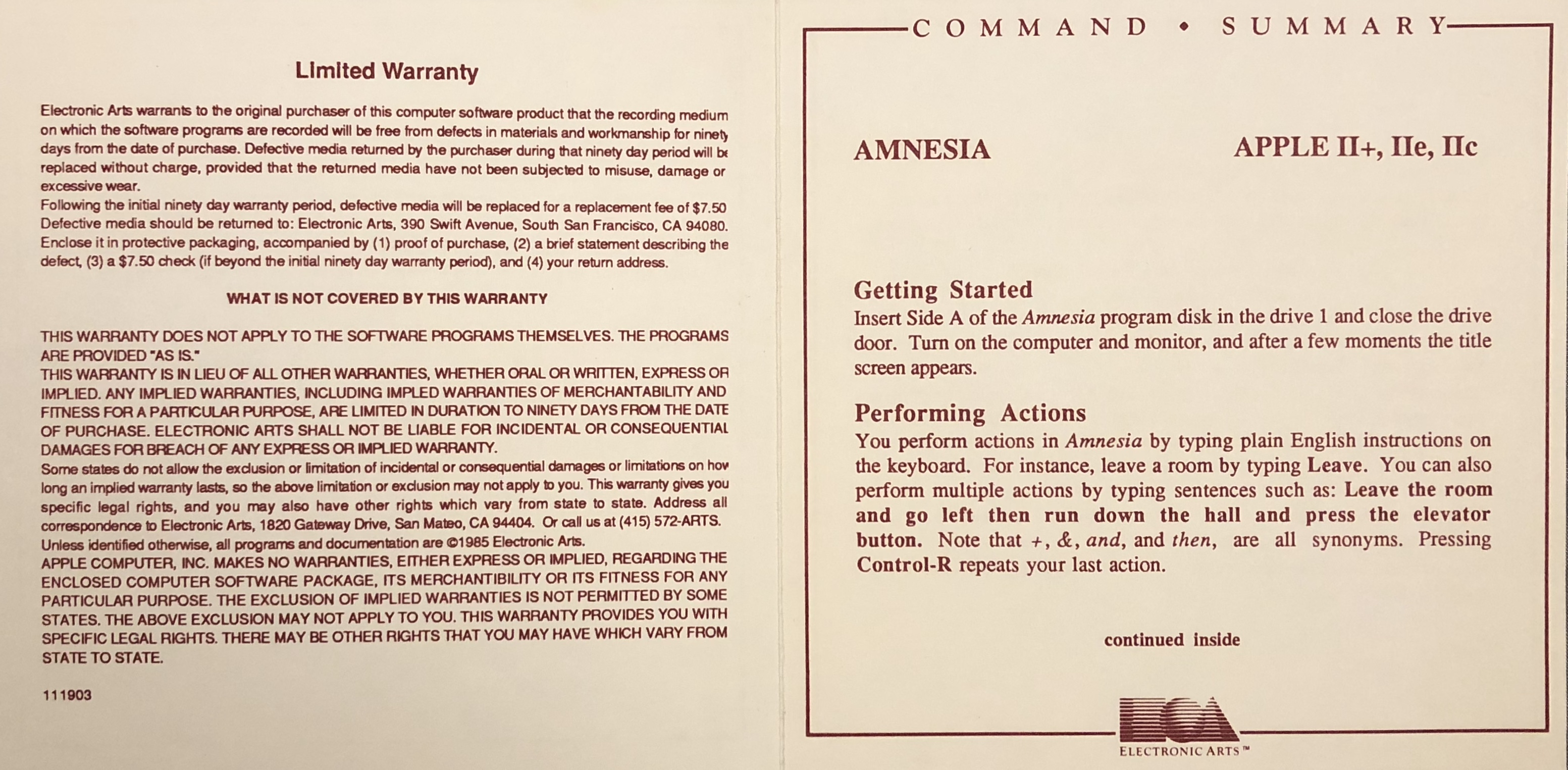 Disch, Command Summary, Front and Back