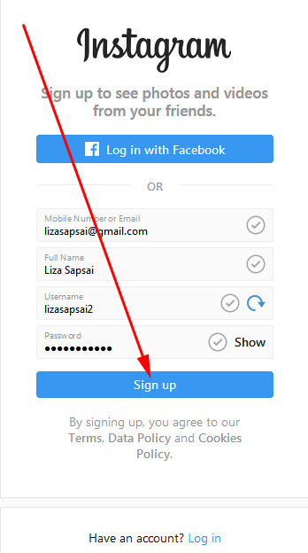 Instagram sign up create account from PC
