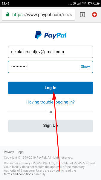 Paypal login sign in from mobile android