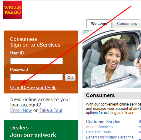 Wells Fargo dealer Services recover password