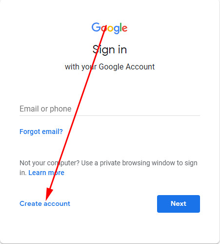 gmail create account