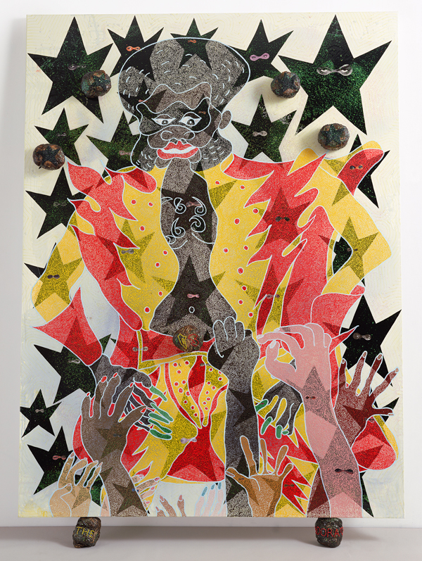 Chris Ofili, The Adoration of Captain Shit, 1999. Mixed media, 96x72 in.  Carnegie Museum of Art, Pittsburgh.