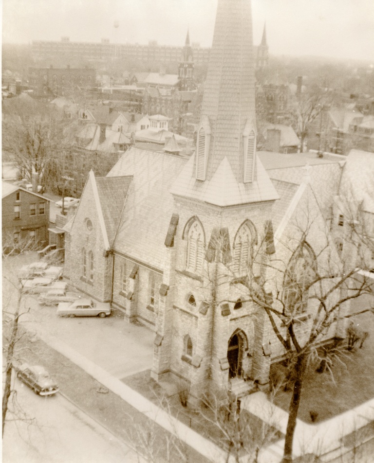 Trinity Episcopal Church, Fort Wayne, exterior, aerial view 1950s